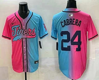 Men's Detroit Tigers #24 Miguel Cabrera Pink Blue Split Limited Baseball Jersey