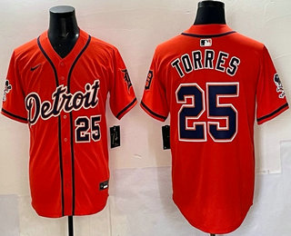 Men's Detroit Tigers #25 Gleyber Torres Orange With Patch Vapor Limited Stitched Baseball Jersey