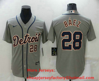Men's Detroit Tigers #28 Javier Baez Grey Stitched Cool Base Nike Jersey
