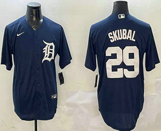 Men's Detroit Tigers #29 Tarik Skubal Navy Cool Base Stitched Jersey