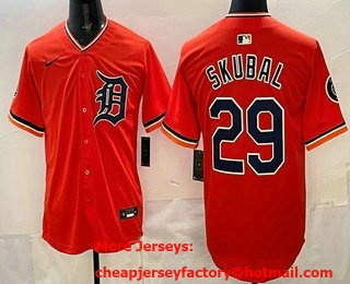 Men's Detroit Tigers #29 Tarik Skubal Orange With Patch Cool Base Jersey