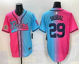 Men's Detroit Tigers #29 Tarik Skubal Pink Blue Split Limited Baseball Jersey