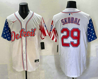 Men's Detroit Tigers #29 Tarik Skubal White Red USA Limited Fashion Stitched Jersey