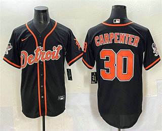 Men's Detroit Tigers #30 Kerry Carpenter Black With Patch Cool Base Stitched Baseball Jersey