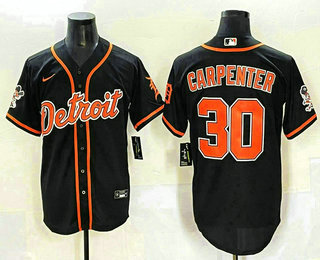 Men's Detroit Tigers #30 Kerry Carpenter Black With Patch Cool Base Stitched Baseball Jersey