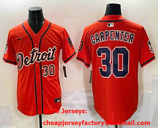 Men's Detroit Tigers #30 Kerry Carpenter Orange With Patch Cool Base Stitched Baseball Jersey