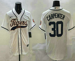 Men's Detroit Tigers #30 Kerry Carpenter White With Patch Cool Base Stitched Baseball Jersey