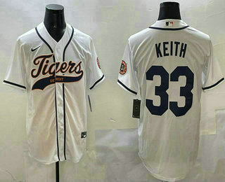 Men's Detroit Tigers #33 Colt Keith White With Patch Cool Base Stitched Baseball Jersey
