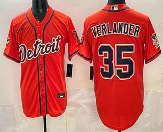 Men's Detroit Tigers #35 Justin Verlander Orange Alternate Cool Base Jersey