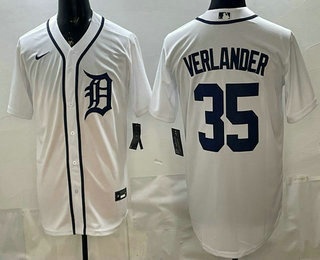 Men's Detroit Tigers #35 Justin Verlander White Cool Base Jersey