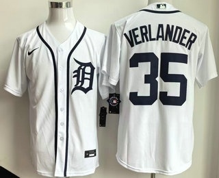 Men's Detroit Tigers #35 Justin Verlander White Cool Base Jersey