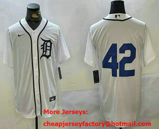 Men's Detroit Tigers #42 Jackie Robinson White Cool Base Stitched Jersey