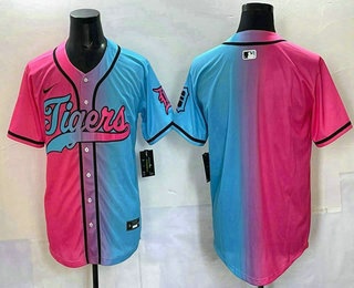 Men's Detroit Tigers Blank Pink Blue Split Limited Baseball Jersey
