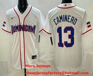 Men's Dominican #13 Manny Machado White 2026 World Baseball Classic Cool Base Jersey