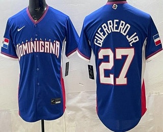 Men's Dominican #27 Vladimir Guerrero Jr Blue 2026 World Baseball Classic Cool Base Jersey