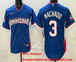 Men's Dominican #3 Manny Machado Blue 2026 World Baseball Classic Cool Base Jersey