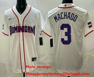 Men's Dominican #3 Manny Machado White 2026 World Baseball Classic Cool Base Jersey