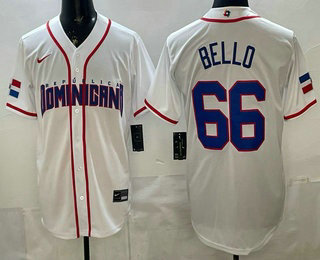 Men's Dominican Republic #66 Brayan Bello White 2026 World Baseball Classic Cool Base Jersey