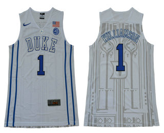 Men's Duke Blue Devils #1 Zion Williamson V Neck White 2017 College Basketball Nike Swingman Jersey