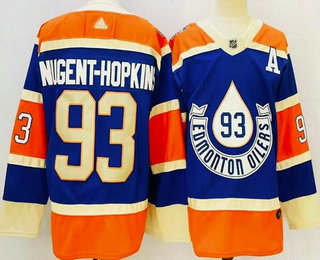 Men's Edmonton Oilers #93 Ryan Nugent Hopkins Blue 2023 Heritage Classic Authentic Jersey