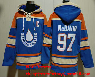 Men's Edmonton Oilers #97 Connor McDavid Blue Lace Up Pullover Hoodie