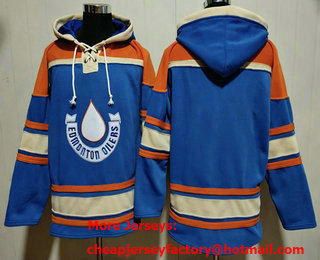 Men's Edmonton Oilers Blank Blue Lace Up Pullover Hoodie