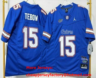 Men's Florida Gators #15 Tim Tebow Blue 2025 FUSE College Stitched Jersey