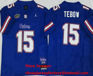 Men's Florida Gators #15 Tim Tebow Blue FUSE College Stitched Jersey