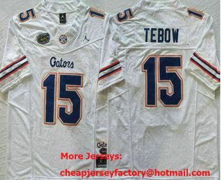 Men's Florida Gators #15 Tim Tebow White FUSE College Stitched Jersey