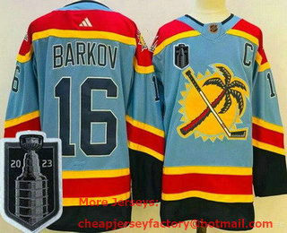 Men's Florida Panthers #16 Aleksander Barkov Blue Reverse Retro 2023 Stanley Cup Final Authentic Jersey