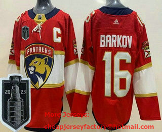 Men's Florida Panthers #16 Aleksander Barkov Red 2023 Stanley Cup Final Authentic Jersey