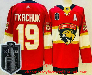 Men's Florida Panthers #19 Matthew Tkachuk Red 2023 Stanley Cup Final Authentic Jerse