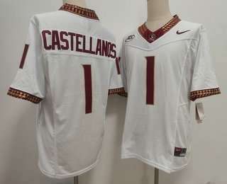 Men's Florida State Seminoles #1 Tommy Castellanos White FUSE College Stitched Jersey
