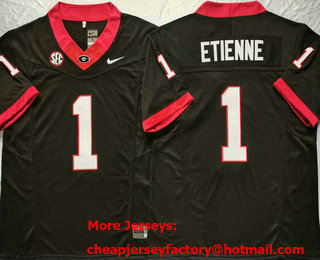 Men's Georgia Bulldogs #1 Trevor Etienne Black FUSE Stitched College Jersey