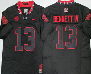 Men's Georgia Bulldogs #13 Stetson Bennett IV Limited Black Stranger Things Stuck In The Upside Down Football Jersey