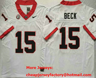 Men's Georgia Bulldogs #15 Carson Beck White FUSE College Stitched Jersey