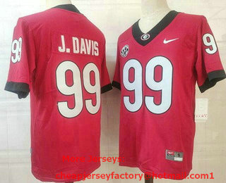 Men's Georgia Bulldogs #99 Jordan Davis Red College Football Jersey