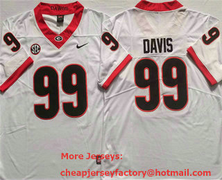 Men's Georgia Bulldogs #99 Jordan Davis White 2021 Vapor Untouchable Limited Stitched Nike Jersey