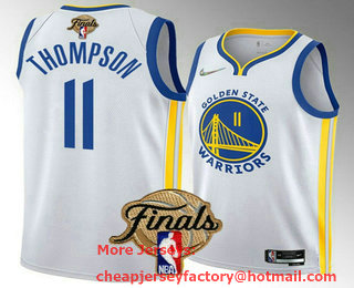 Men's Golden State Warriors #11 Klay Thompson 2022 White NBA Finals Stitched Jersey