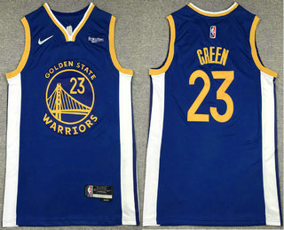 Men's Golden State Warriors #23 Draymond Green Blue 75th Anniversary Diamond 2021 Stitched Jersey With Sponsor