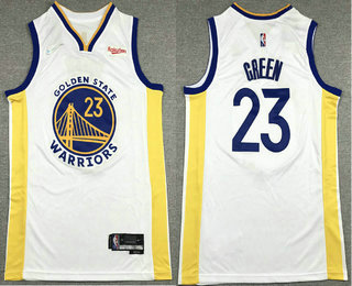 Men's Golden State Warriors #23 Draymond Green White 75th Anniversary Diamond 2021 Stitched Jersey With Sponsor