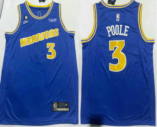 Men's Golden State Warriors #3 Jordan Poole 2023 Blue With 6 Patch Stitched Basketball Jersey