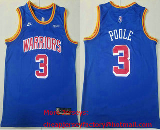 Men's Golden State Warriors #3 Jordan Poole Blue 2022 Nike City Edition Stitched Swingman Jersey With Sponsor