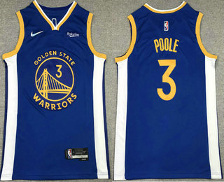 Men's Golden State Warriors #3 Jordan Poole Blue 75th Anniversary Diamond 2021 Stitched Jersey With Sponsor