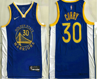 Men's Golden State Warriors #30 Stephen Curry Blue 75th Anniversary Diamond 2021 Stitched AU Jersey
