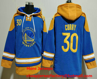 Men's Golden State Warriors #30 Stephen Curry Blue Ageless Must Have Lace Up Pullover Hoodie