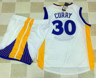 Men's Golden State Warriors #30 Stephen Curry White AU Stitched NBA Revolution 30 Swingman Jersey With Shorts