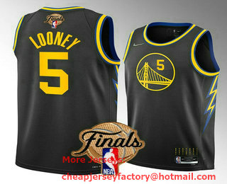 Men's Golden State Warriors #5 Kevon Looney 2022 Black NBA Finals Stitched Jersey