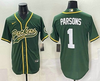 Men's Green Bay Packers #1 Micah Parsons Green Cool Base Stitched Baseball Jersey