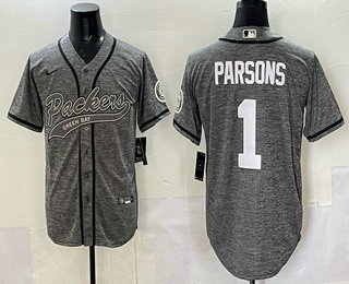 Men's Green Bay Packers #1 Micah Parsons Grey Gridiron With Patch Cool Base Stitched Baseball Jersey